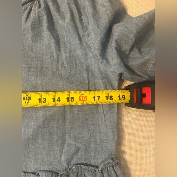 J. Crew Re-Imagined Blue Chambray Tiered Ruffle Dress Women’s Sz 10 Cottagecore - Picture 4 of 10